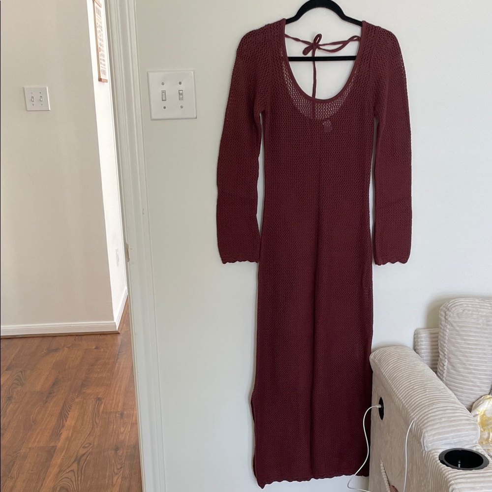 Elegant Burgundy crochet dress